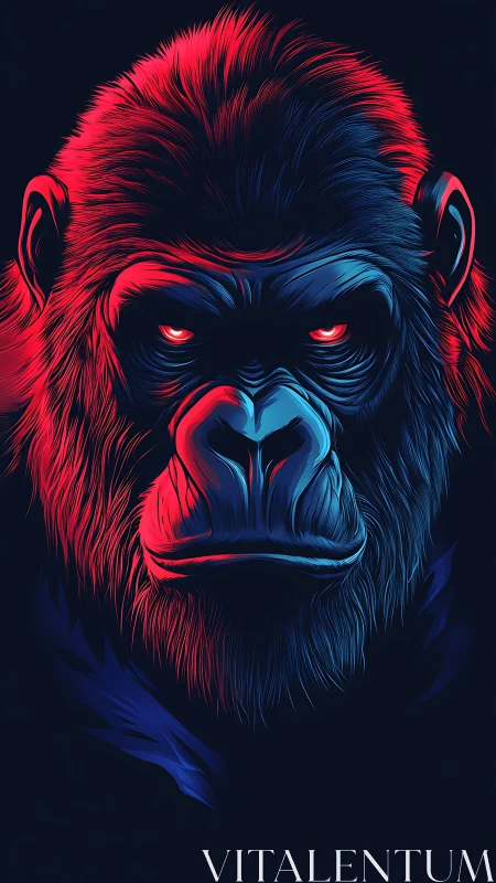 Neon-bisected gorilla portrait renders intense bilateral lighting
