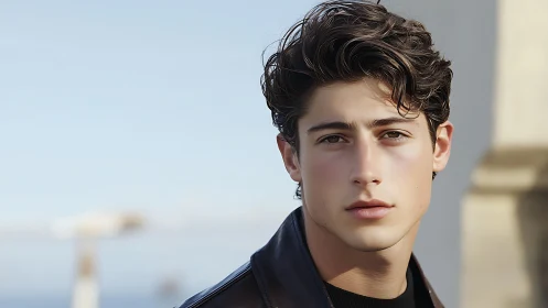 Calm young man meets the daylight with a thoughtful gaze