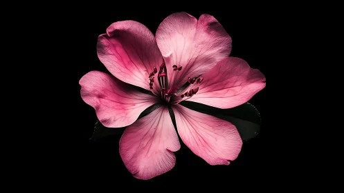 Pink Geranium Bloom Against Black Background.