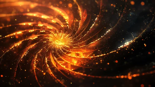 Solar ember vortex swirling through cosmic midnight dust.