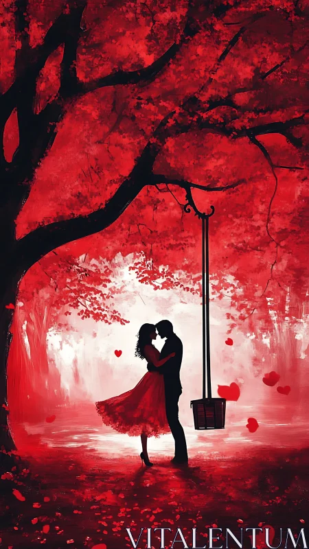 Crimson Reverie: Two Souls Suspended in Ruby Light.