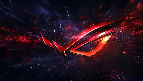 Glowing red gaming emblem erupts through a cosmic void