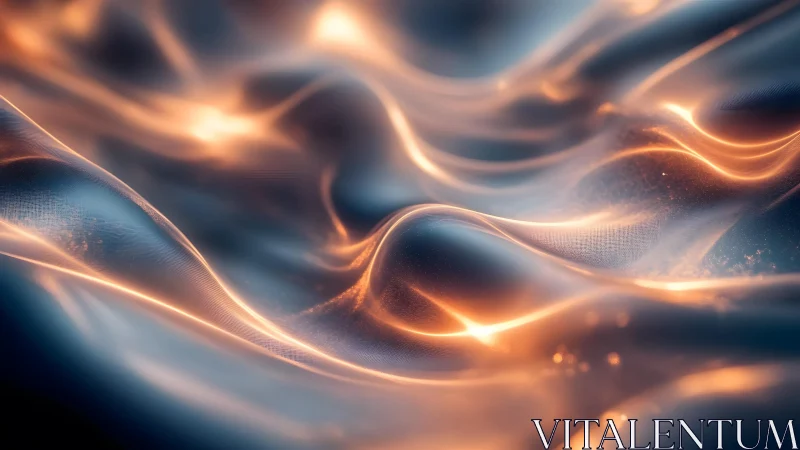 Abstract glowing waves in metallic fabric-inspired digital art.
