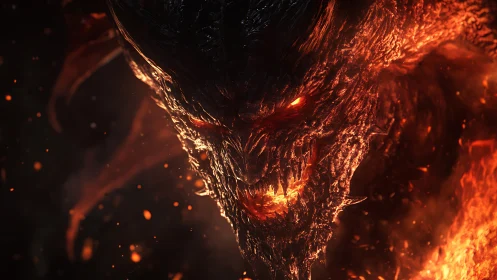 Molten demonic creature rendered in detailed fiery close-up