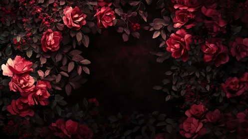 Deep Red Roses with Atmospheric Backlighting and Sculptural Foliage Composition