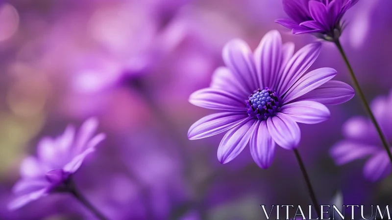 Purple Daisy Flowers in Soft Focus Field Setting