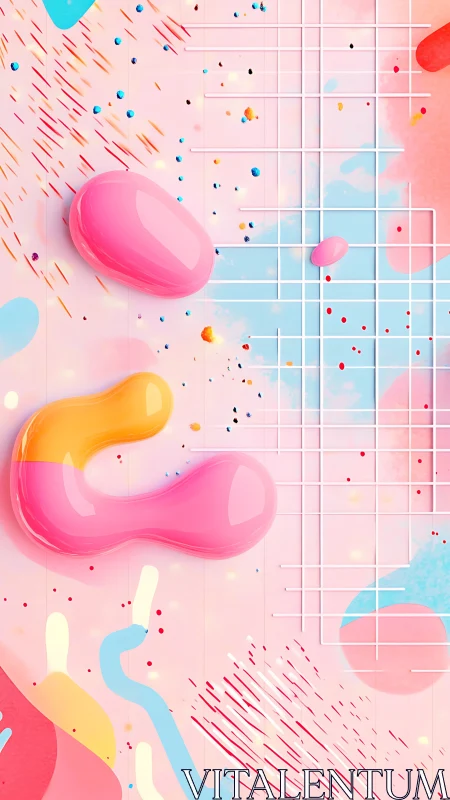 Gentle pastel shapes float playfully across a dreamy grid scene