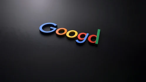 3D Rendered Google Logo Against Dark Surface Backdrop.