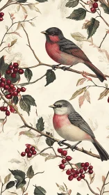 Rosy Sentries: Cardinal Birds Guard Crimson Berry Boughs.