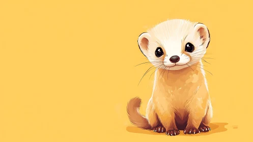 Bright-eyed baby ferret basking on a sunlit golden field.