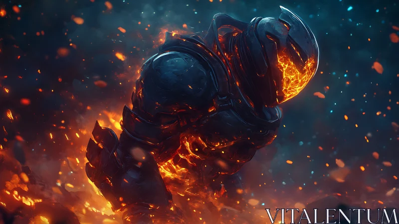 Armored figure with thermal illumination in particle field.