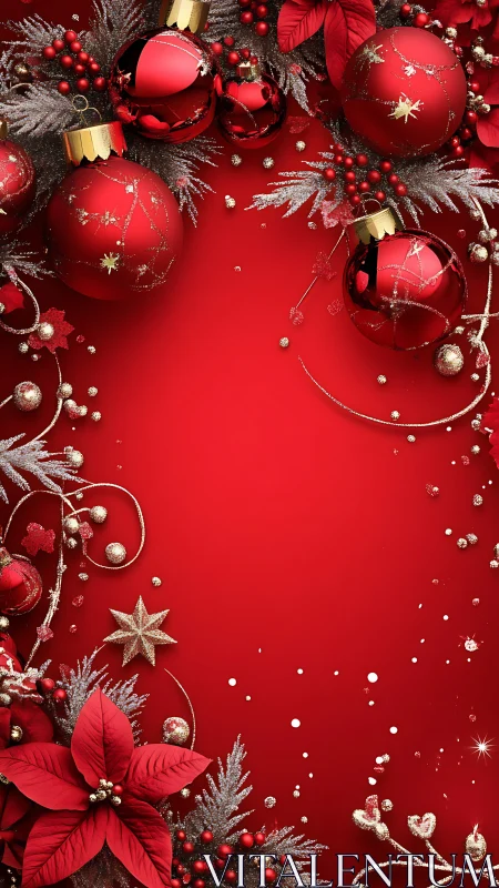 Crimson Christmas baubles and blooms on a glowing red stage.