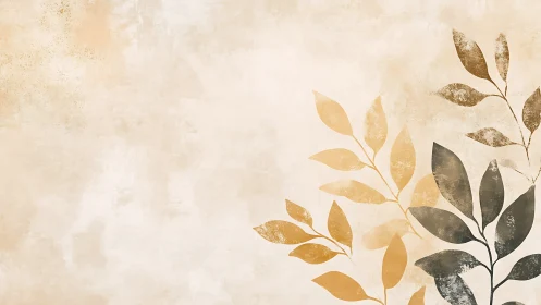 Rustic leaves drift quietly across a sunlit parchment sky