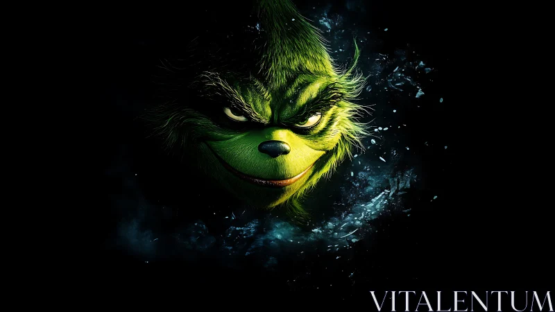 Sinister green creature portrait in dark swirling void.