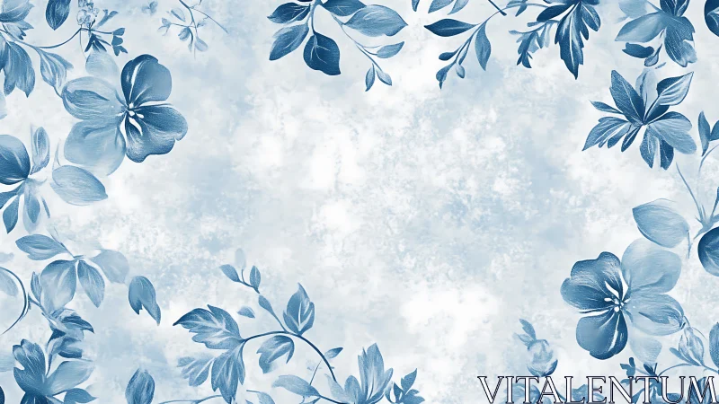 Blue Botanical Whispers: Elegant Floral Frame.