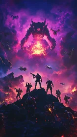 Armored strike team vs titanic void entity in nebular inferno