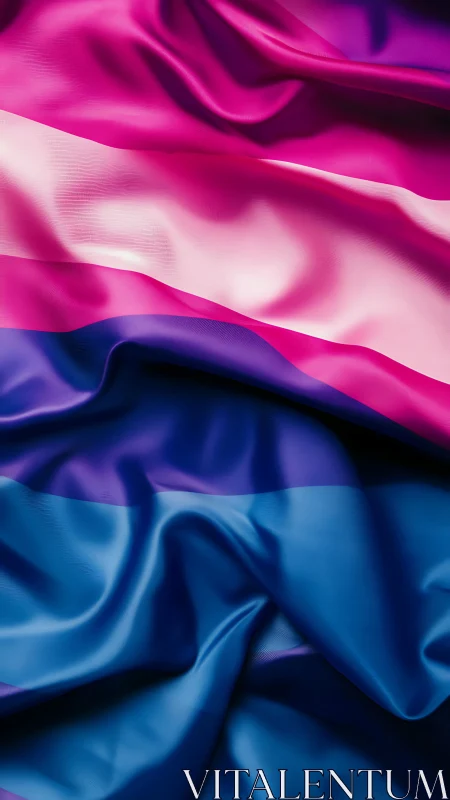Satin bisexual pride flag rendered with high-contrast folds