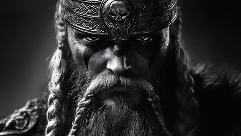 Storm-eyed Viking warlord carved from midnight steel.