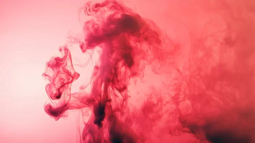 Red ink diffuses through liquid forming translucent plumes