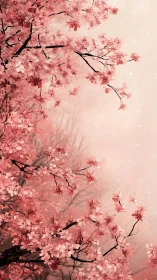 Pink Cherry Blossoms Against Diffused Beige Background.