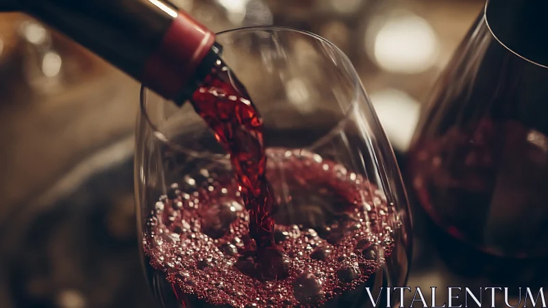 Red wine poured into stemless glass with shallow depth of field