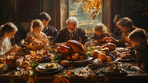 Golden autumn feast shared around a glowing family table.