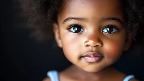 Bright-Eyed Wonder: Child's Gaze Captures Pure Joy Against Darkness