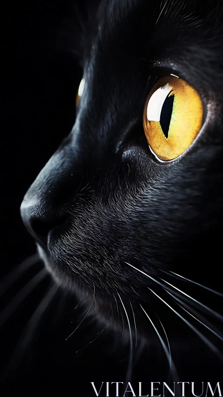 Striking Black Cat Portrait with Luminous Amber Eyes.