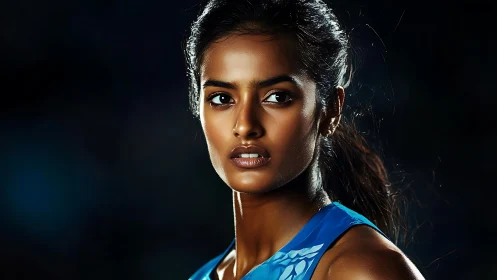Steely-eyed athlete ignites the dark with focused resolve.