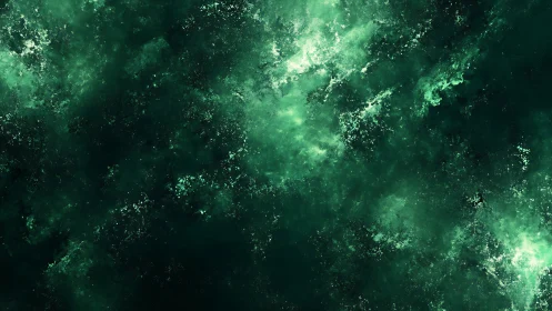 Emerald nebula cloudscape with luminous particulate texture.