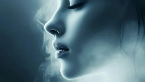 Silken profile inhales moonlit mist and quiet midnight hush