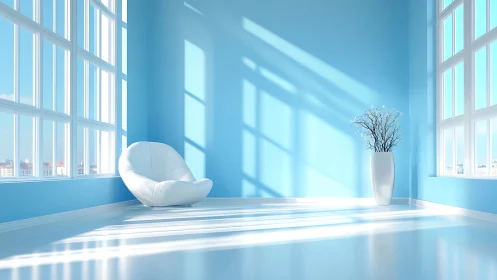 Sunlit blue living space celebrates calm minimalist comfort