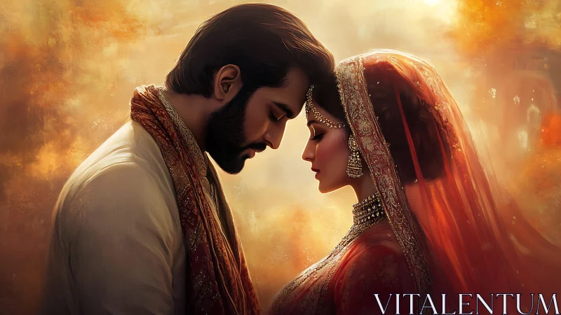 South Asian Bridal Portrait with Golden Atmospheric Rendering.