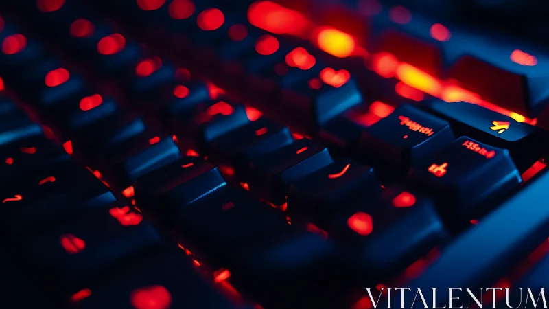 Backlit mechanical keyboard glows with saturated cybernetic red