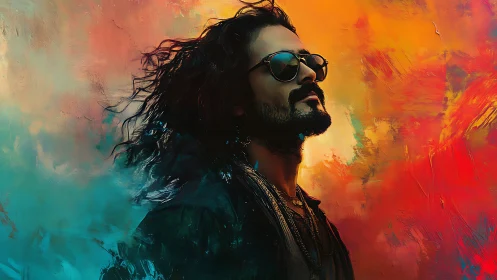 Sunlit rebel in swirling teal and ember daydreams.