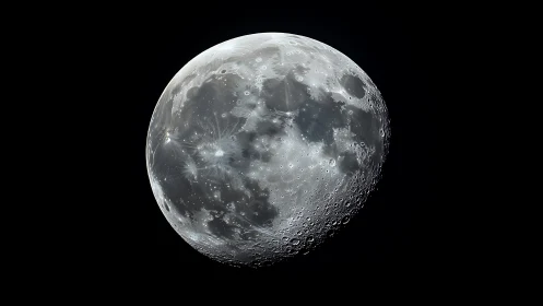 Lunar surface detail in high-contrast telescopic astrophotography.