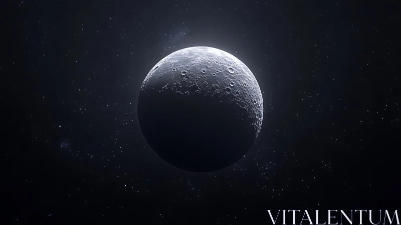 Moonlit hush in deep space, cradled by quiet starlight.