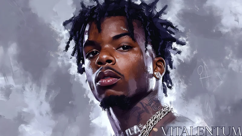 Digital portrait of confident man with chains on neck.