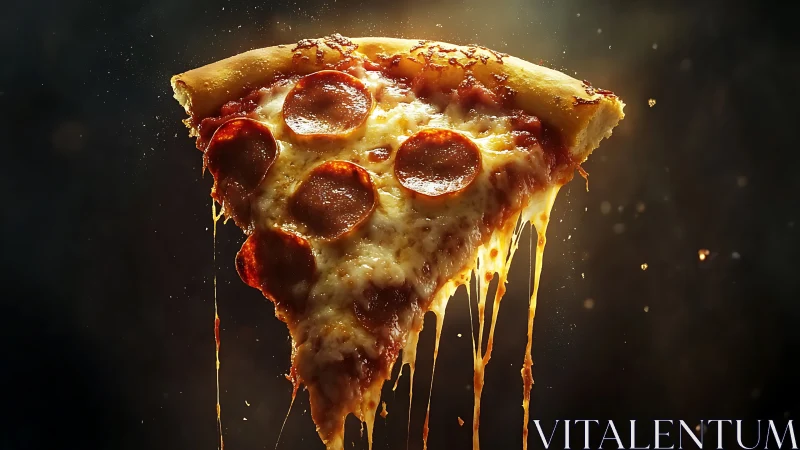 Golden pepperoni pizza slice with irresistible melty cheese.