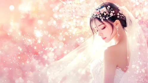 Bridal anime portrait renders soft bokeh and ethereal light