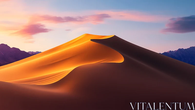 Sunlit dune blade slicing twilight’s painted desert sky.