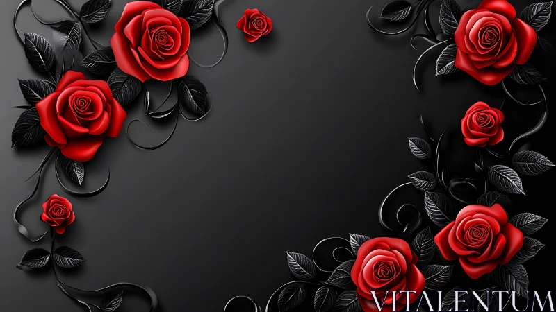 Bold Red Roses Dance Across Charcoal Elegance.