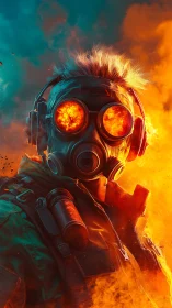 Fire-eyed explorer in a blazing neon wasteland.