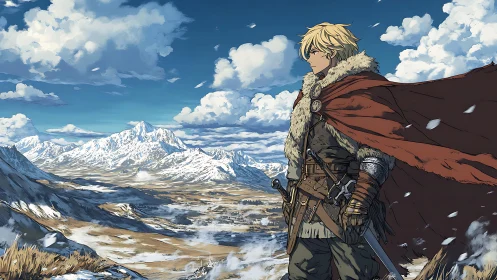 Nordic winter sentry in windswept alpine steppe landscape.