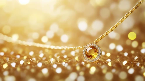 Golden sunrise pendant drifting on a sea of glittering light.