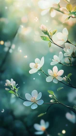White flowering branches with soft-focus bokeh background and diffused light