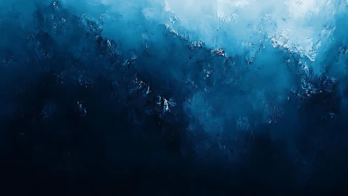 Abstract ocean depths in cool blue tones with textured brushstrokes.