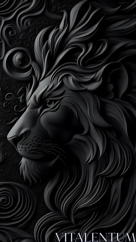 Midnight lion carves silent thunder in sculpted shadow curls