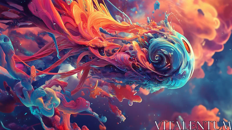 Vibrant cosmic vortex creature rendered in fluid digital strokes