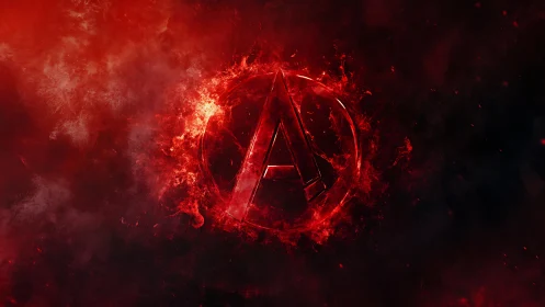 Digital painting emblem in red incendiary nebula field.